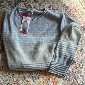 Ella Moss Blue and Gray Crewneck Sweater with Ribbed Detailing